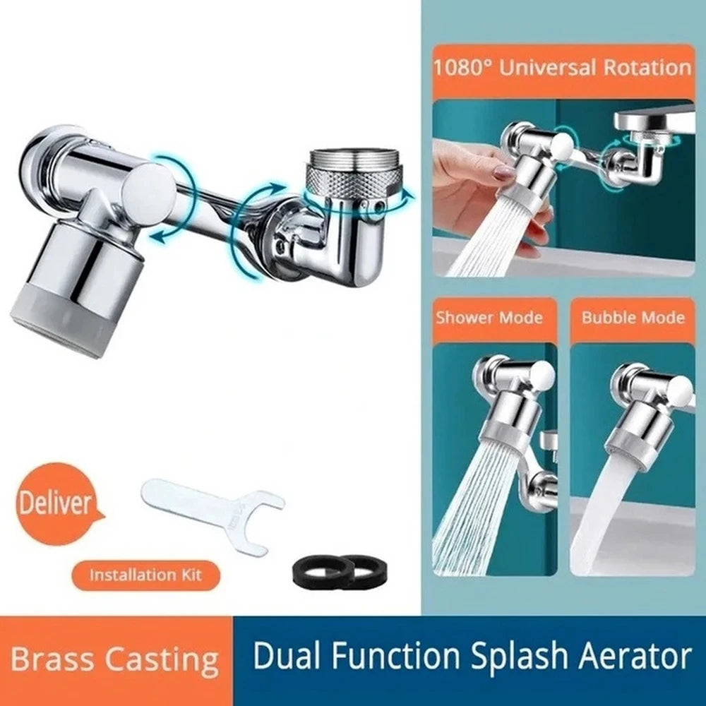 Extensor de grifo de acero inoxidable giratorio 1080°, boquilla pulverizadora para grifo, aireador mezclador de baño universal, 2 modos de pulverización
