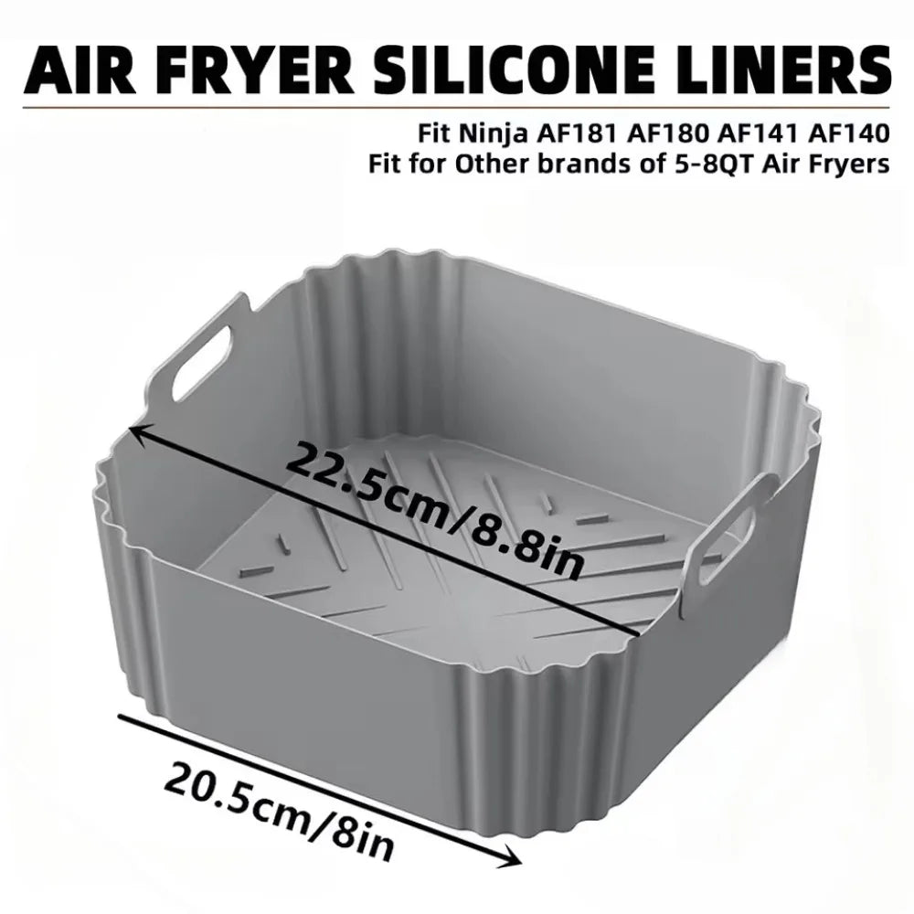 Revestimientos de silicona de 22.5cm para freidoras de aire, cestas antiadherentes reutilizables para Ninja AF181 AF180 AF141 AF140 y otros accesorios para freidoras de aire de 5-8QT