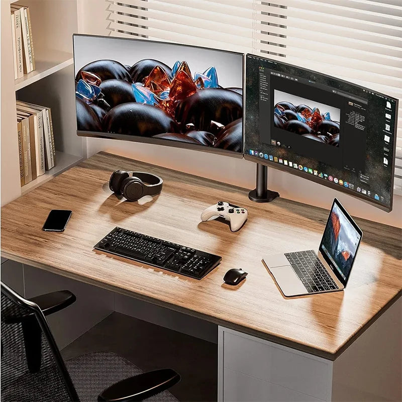 Dual Monitor Stand for 27 Inch Screens with Adjustable Height, Tilt & 360° Rotation