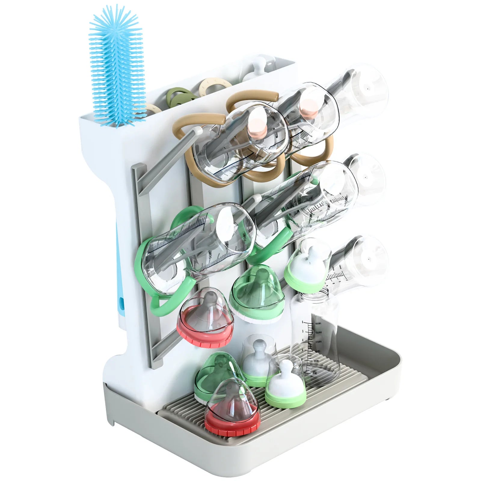 Baby Bottle Drying Rack – Vertical Bottle Drying Organizer with Removable Drip Tray, Space-Saving Holder for Bottles, Nipples & Pump Parts