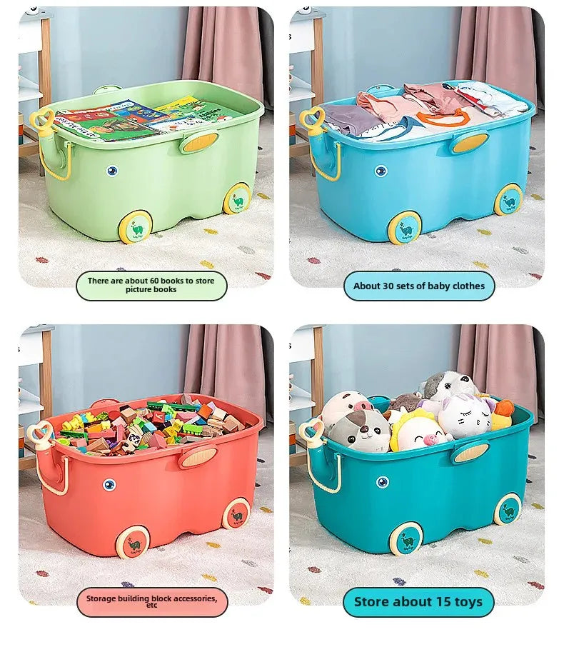 Kids Toy Storage Box with Wheels – Large Dustproof Organizer Bin for Toys, Clothes, Books & Building Blocks