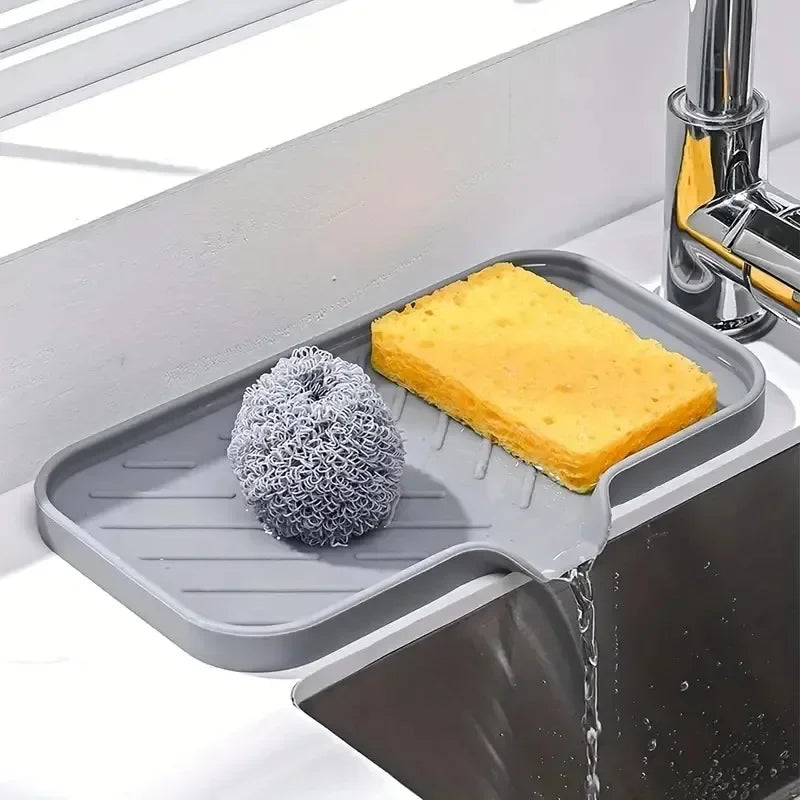 Silicone Sink Organizer Tray with Drain – Soap, Sponge & Brush Holder