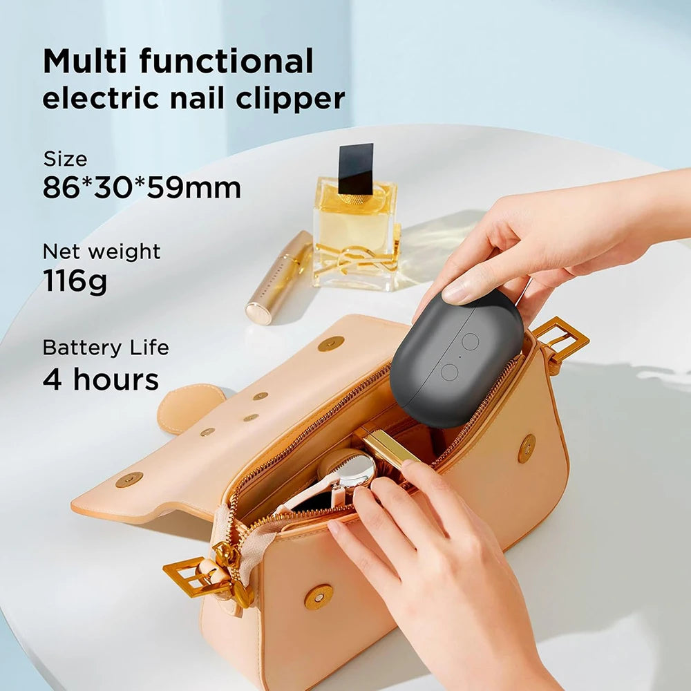 Cortauñas eléctrico, cortador pulidor de uñas eléctrico, portátil con luz, lima, almacenamiento y recargable
