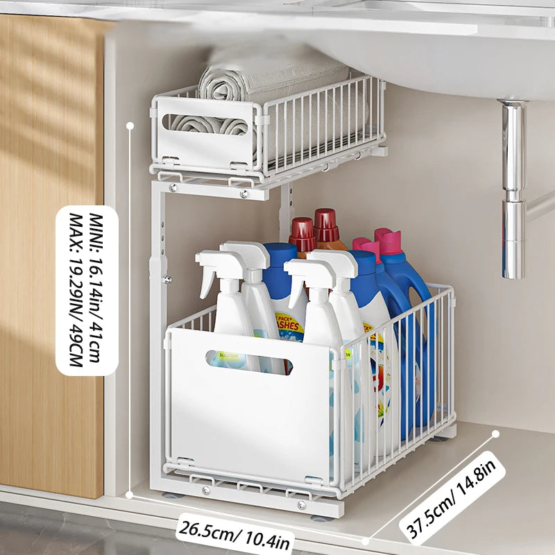 2-Tier Pull-Out Under Sink Organizer with Adjustable Height