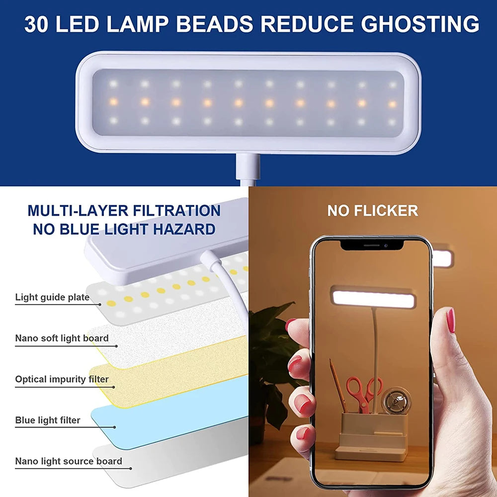 Rechargeable LED Desk Lamp with Pen Holder, Phone Stand & USB Charging