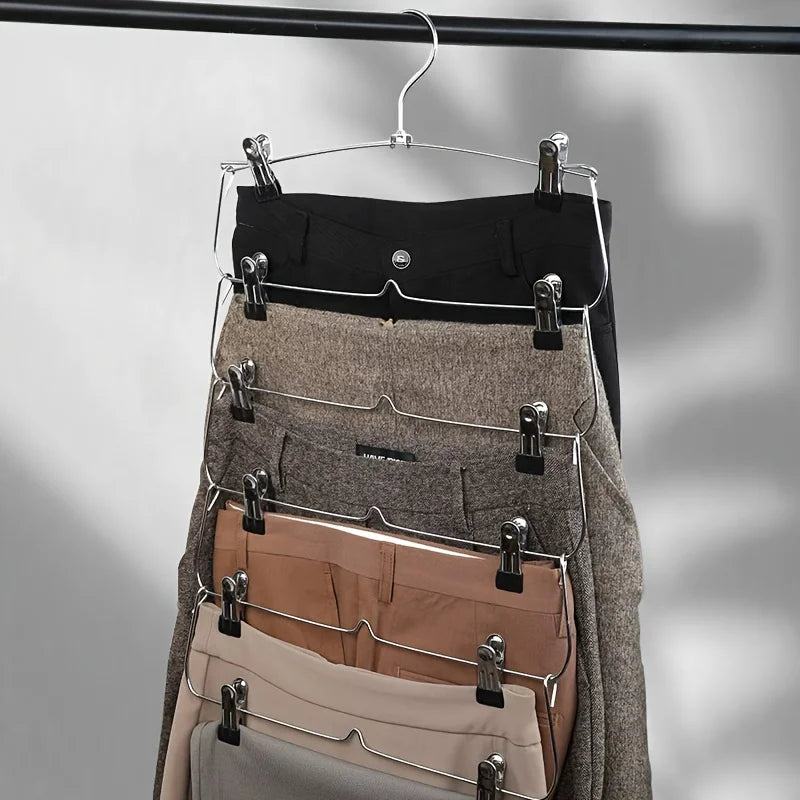 6-Tier Skirt & Pants Hanger with Adjustable Clips