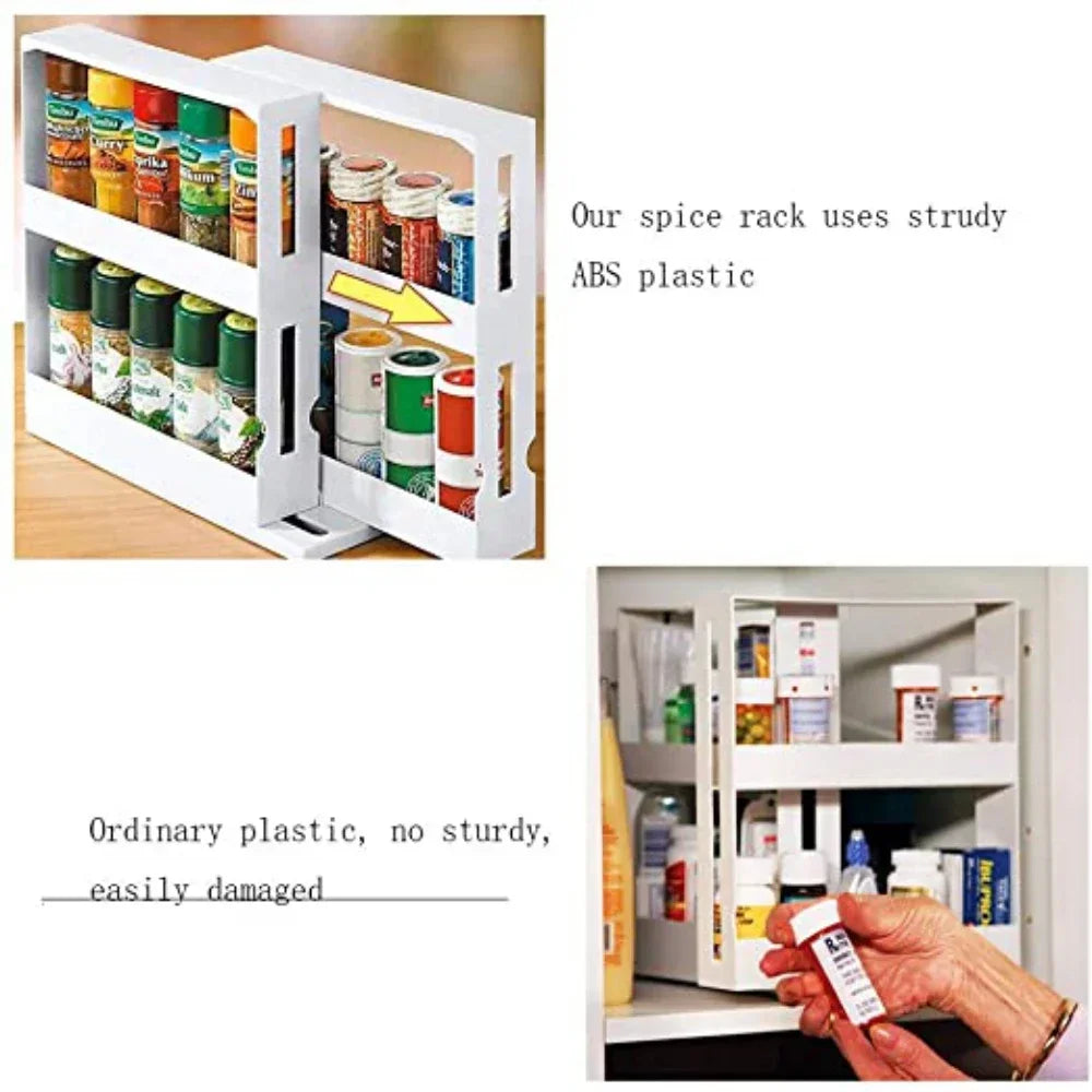 2-Tier Rotating Spice Organizer Rack for Kitchen Cabinet & Countertop Storage
