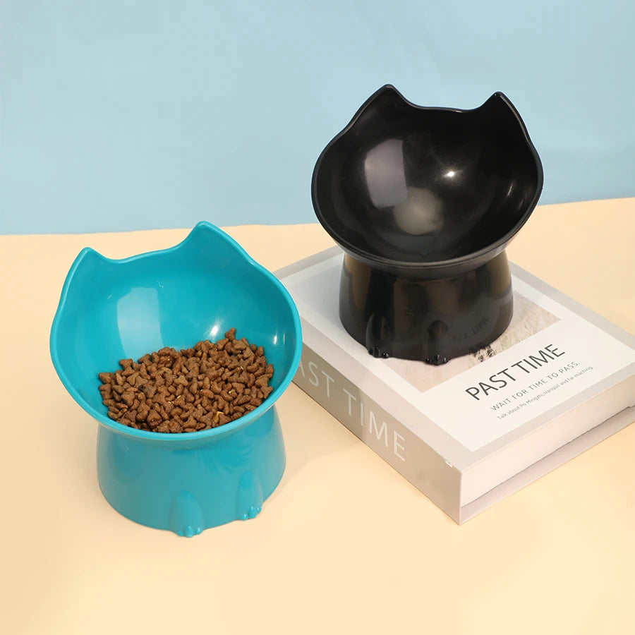 1 unidad de comedero elevado WhiskerWare para gatos, plato de plástico elevado antideslizante con borde inclinado, protección para el cuello para comida de gatitos