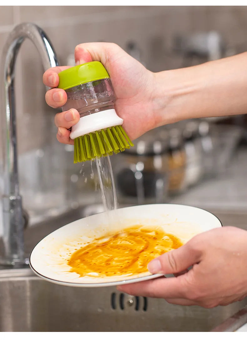 Soap Dispensing Dish Brush with Replaceable Head & Storage Stand