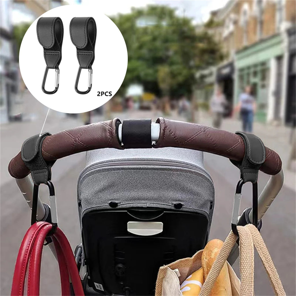 2 ganchos de piel sintética para cochecito de bebé, rotación de 360 grados, organizador de carrito, accesorios de ganchillo para cochecito