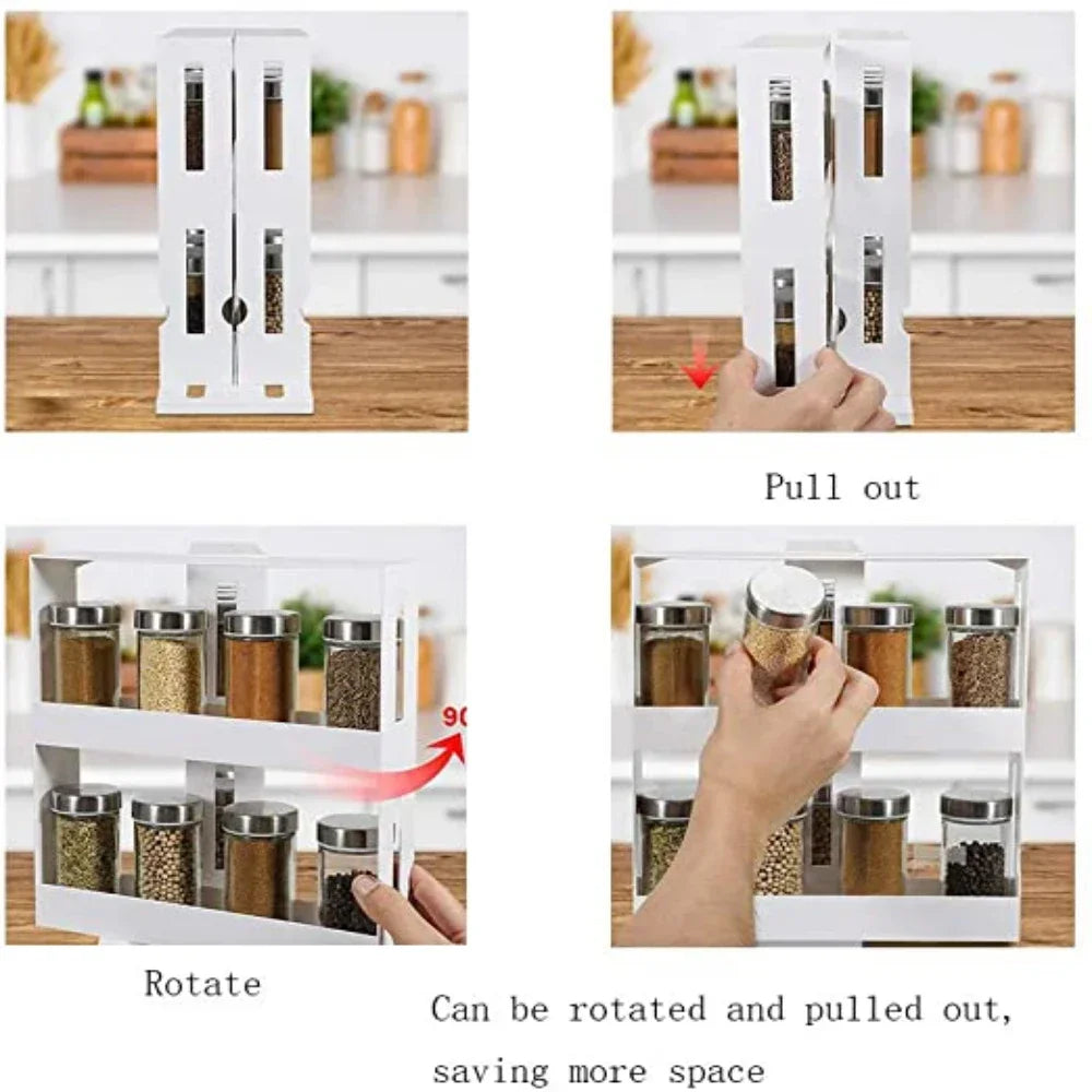 2-Tier Rotating Spice Organizer Rack for Kitchen Cabinet & Countertop Storage