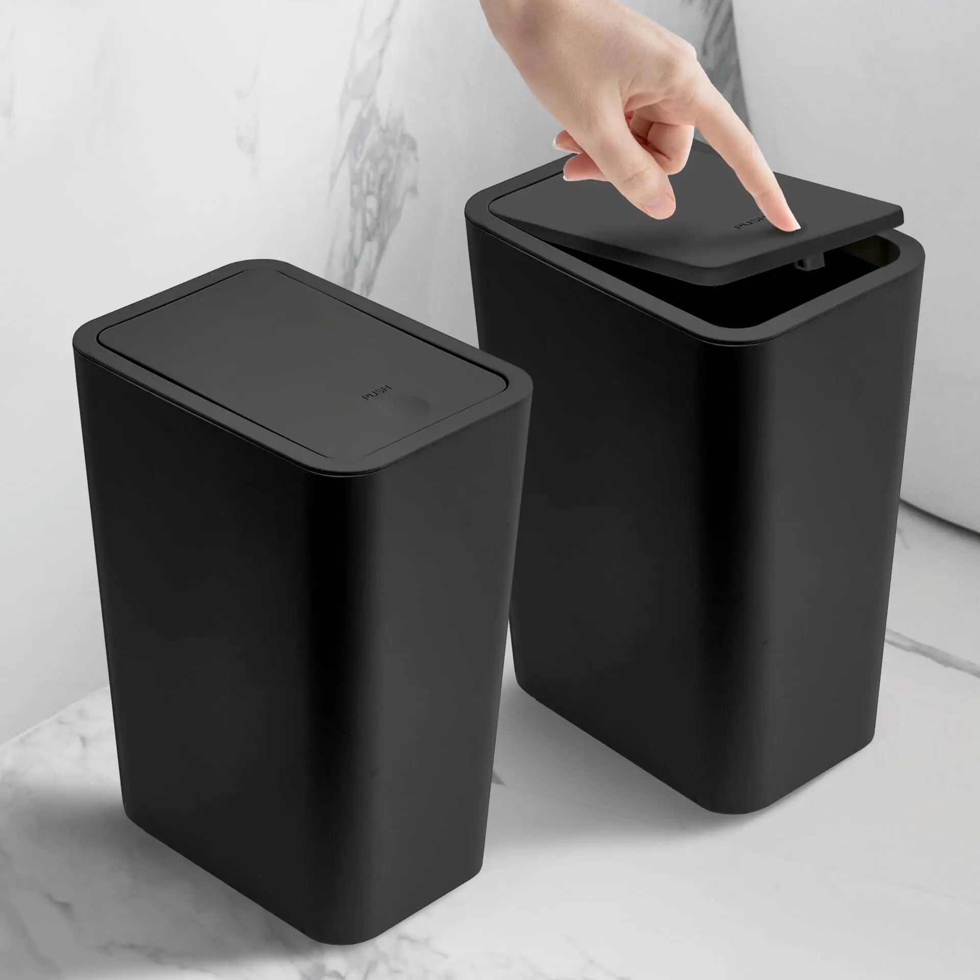 10L Bathroom Trash Can with Press Top Lid for Bedroom, Office & Small Spaces