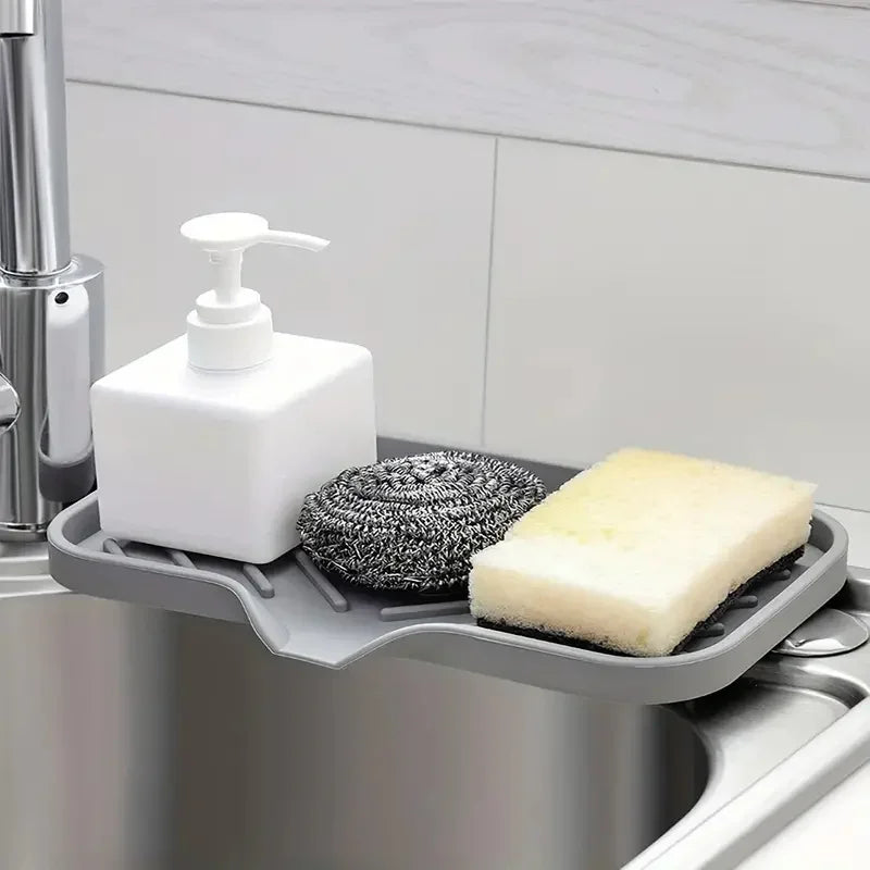 Silicone Sink Organizer Tray with Drain – Soap, Sponge & Brush Holder