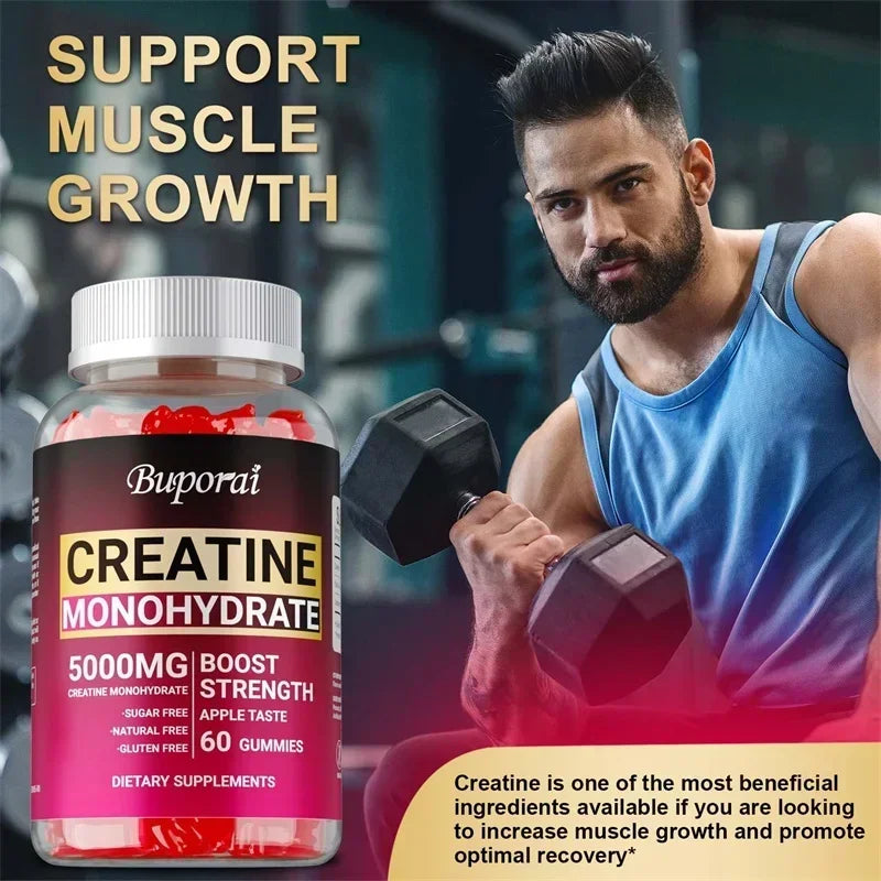Creatine Monohydrate Gummies for Adults – Vegan Non-GMO Creatine Supplement for Muscle Strength, Endurance & Workout Performance Support