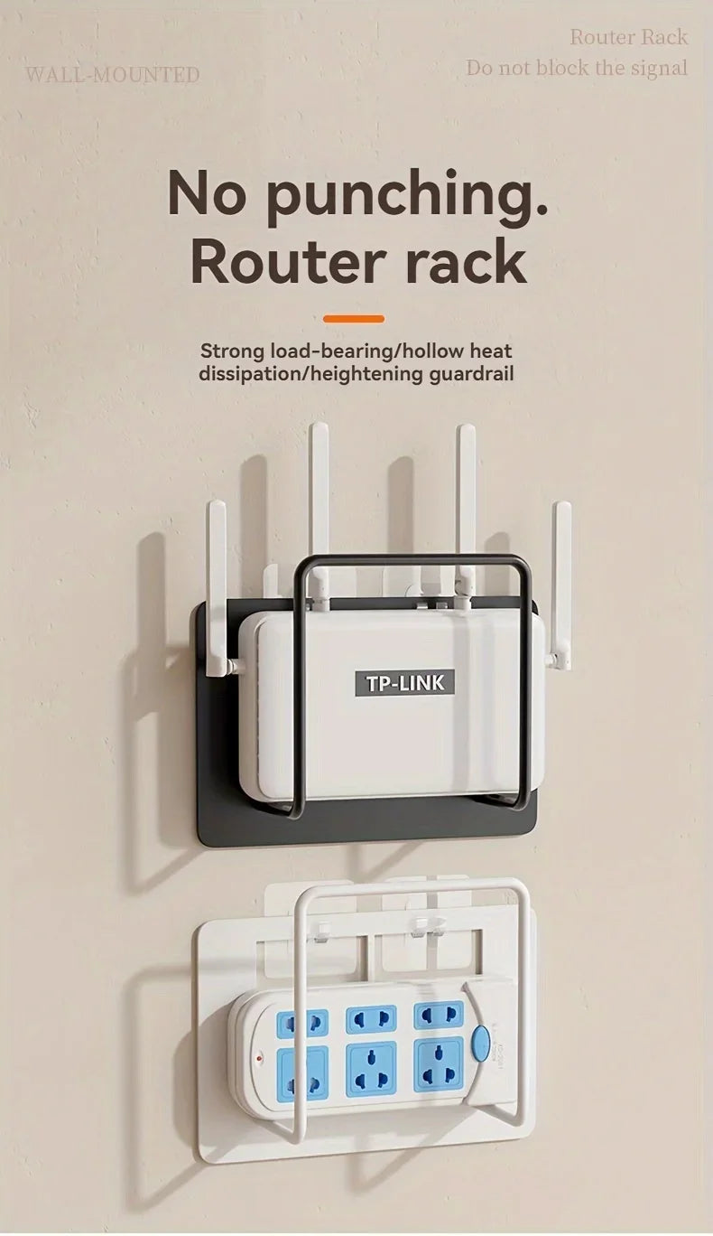Wall-Mounted Router Shelf – No-Drill Iron Storage Rack for WiFi Router, TV Box & Home Organization