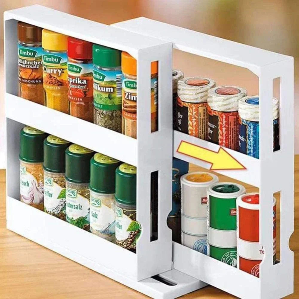 2-Tier Rotating Spice Organizer Rack for Kitchen Cabinet & Countertop Storage