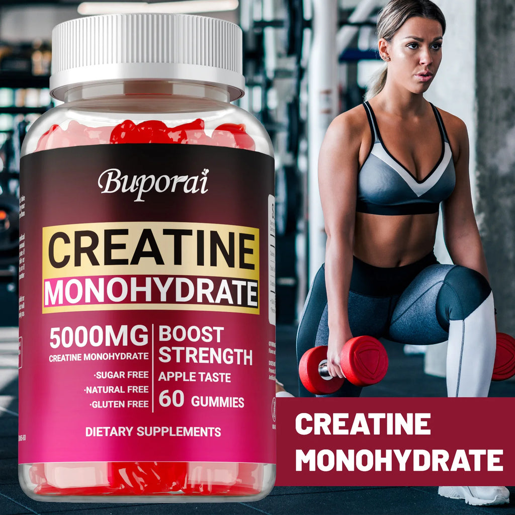 Creatine Monohydrate Gummies for Adults – Vegan Non-GMO Creatine Supplement for Muscle Strength, Endurance & Workout Performance Support