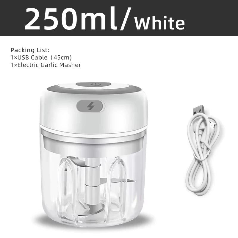 Picadora eléctrica de ajo 250ML, picadora de verduras, procesador de alimentos, mini picadora de ajo USB, picadora de cebolla portátil pequeña