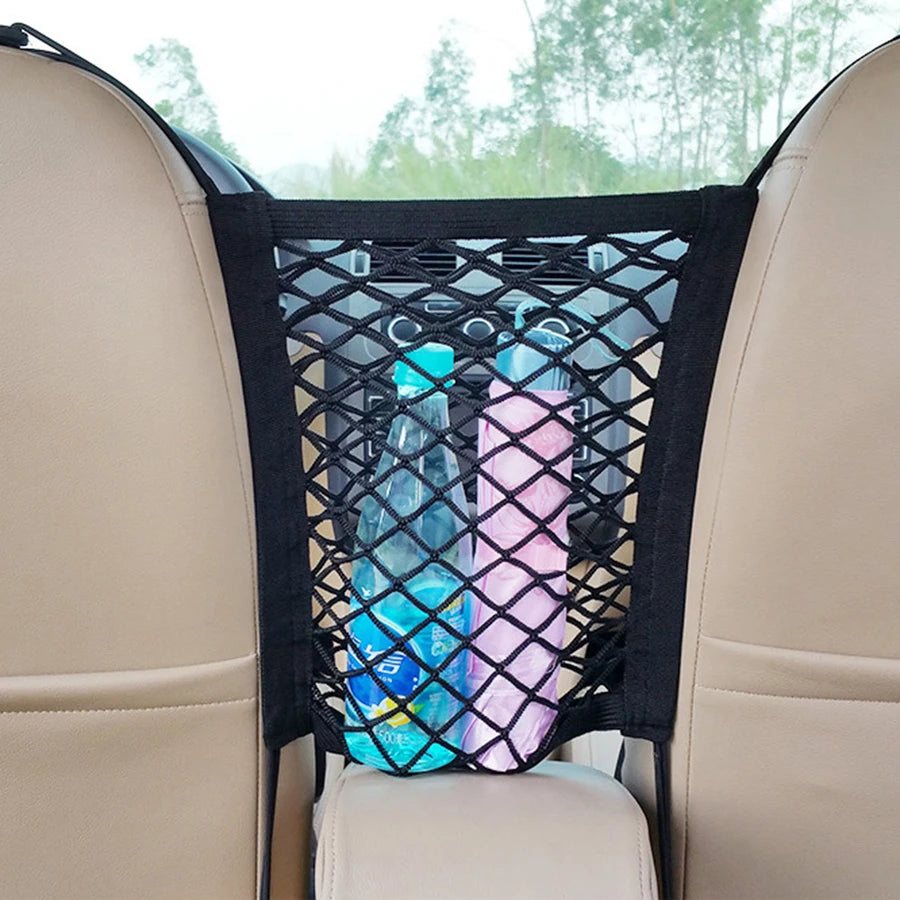 Barrera para Coche de Mascotas, Barrera para Perros con Bolsa de Almacenamiento de Malla de Seguridad Automática, Protector de Seguridad para Asiento Trasero, Red de Malla