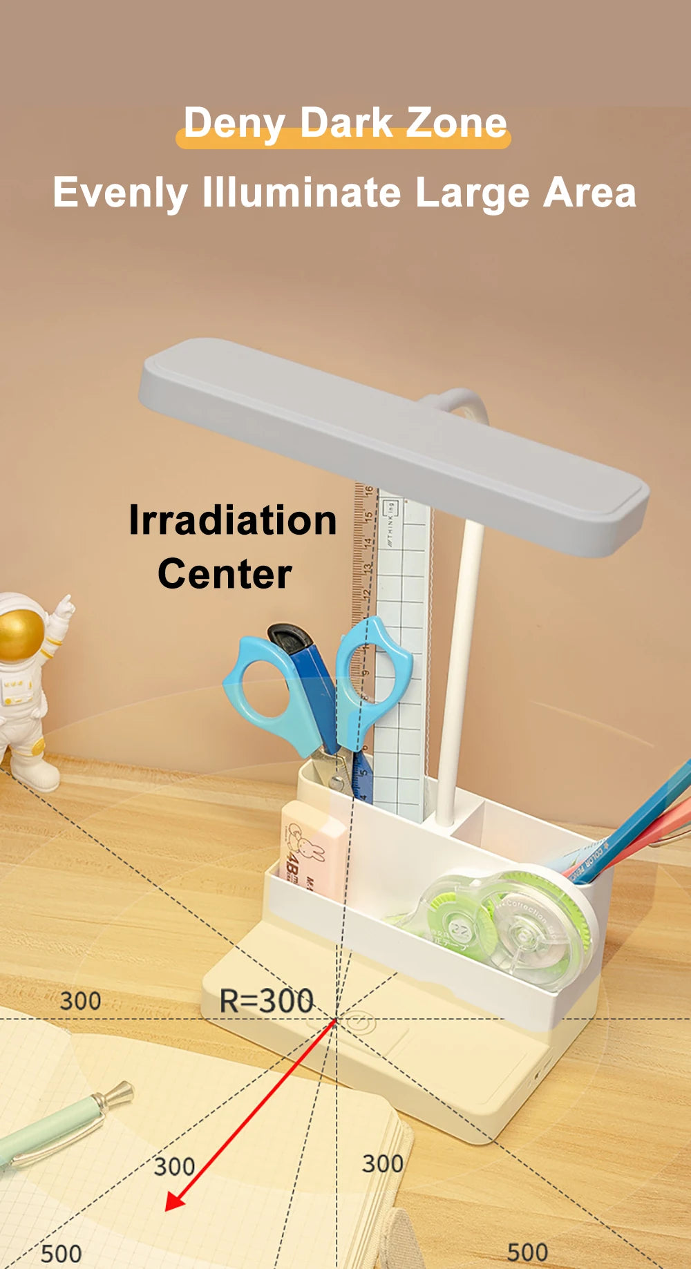 Rechargeable LED Desk Lamp with Pen Holder, Phone Stand & USB Charging