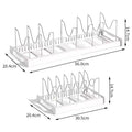 Estante organizador de sartenes expandible con 7 compartimentos ajustables, estante de almacenamiento de platos, organizador de tapas de ollas, soporte de ollas, estante de utensilios de cocina