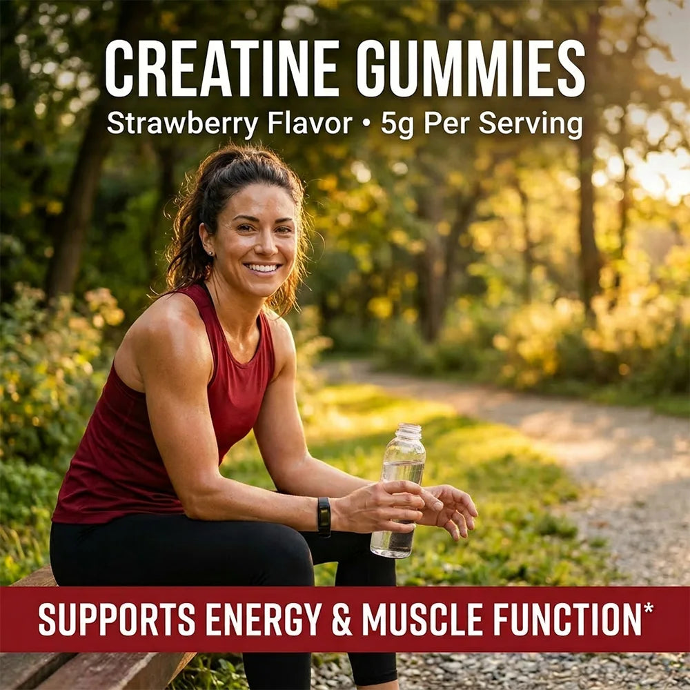 Creatine Monohydrate Gummies – Muscle Strength, Performance & Recovery Support, Strawberry Flavor