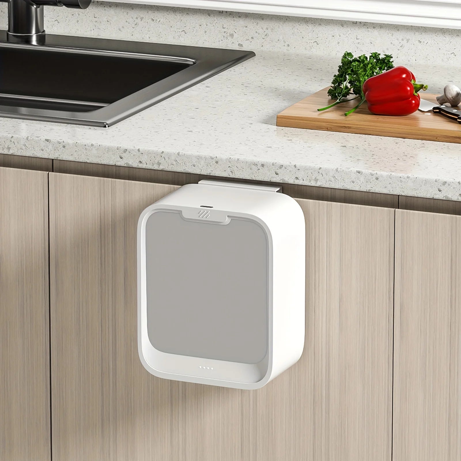 Wall Mounted Smart Sensor Trash Can with Lid for Kitchen Cabinet & Under Sink Storage