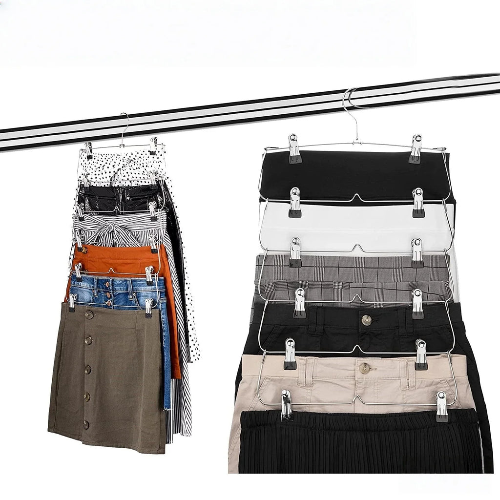 6-Tier Skirt & Pants Hanger with Adjustable Clips