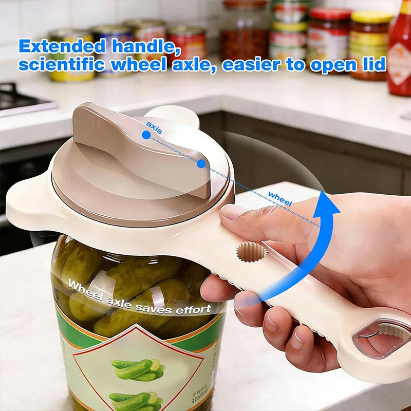 4-in-1 Adjustable Jar Opener with Stainless Steel Grip for Lids, Bottles & Kitchen Use