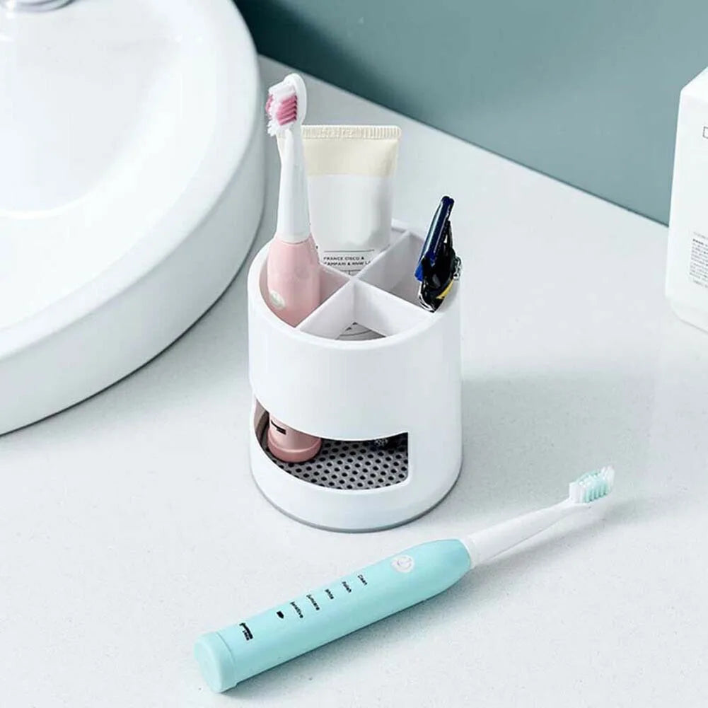 Multi-Purpose Toothbrush Holder with Drain Tray & Storage Organizer