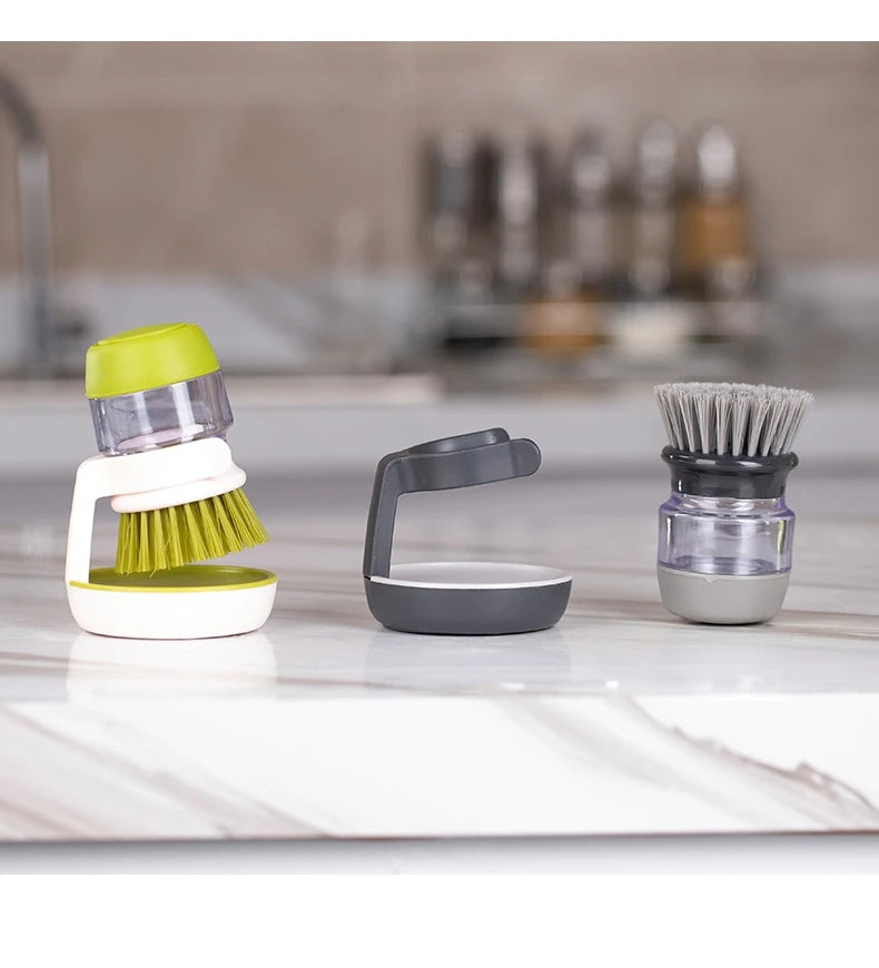 Soap Dispensing Dish Brush with Replaceable Head & Storage Stand