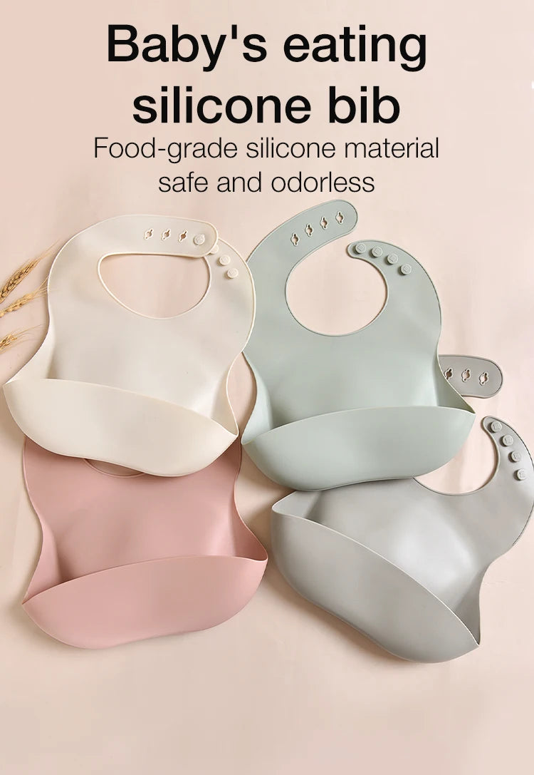 Waterproof Silicone Baby Bib with Food Catcher – Adjustable Cartoon Feeding Apron, Soft Reusable Infant Bib for Newborns & Toddlers