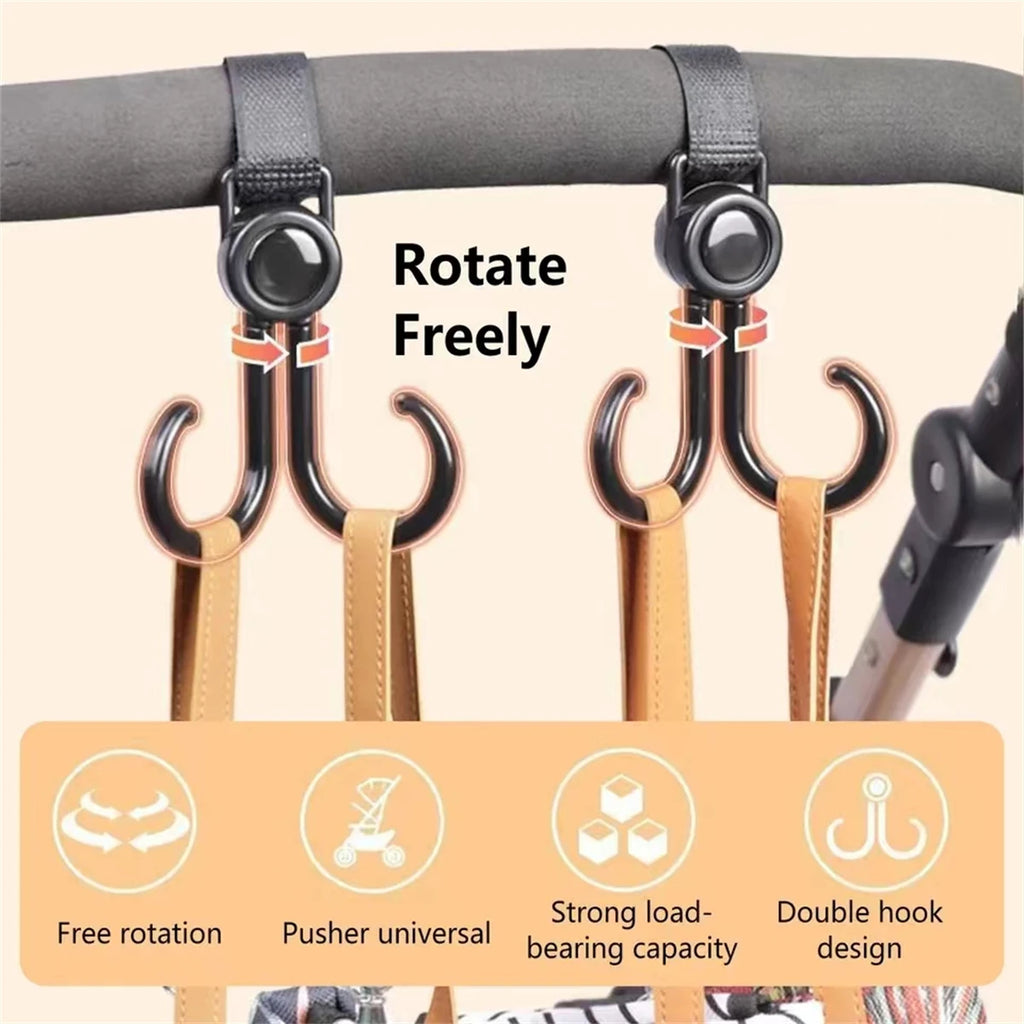 2 ganchos de piel sintética para cochecito de bebé, rotación de 360 grados, organizador de carrito, accesorios de ganchillo para cochecito
