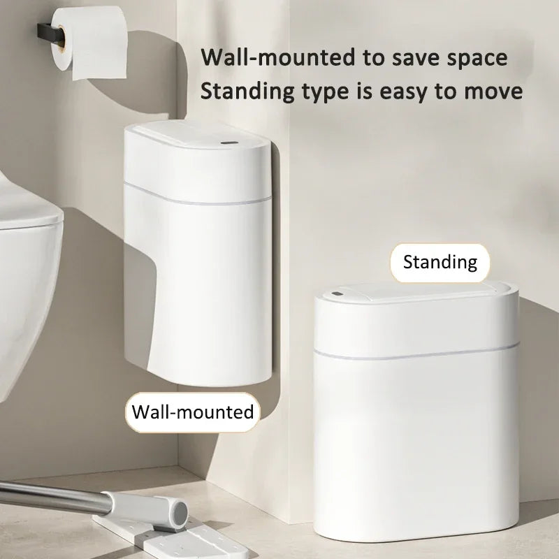 7/9L Automatic Sensor Trash Can with Lid | Wall Mounted Narrow Waste Bin for Kitchen & Bathroom