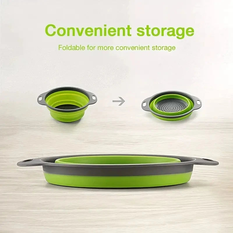 Collapsible Silicone Colander with Handle for Fruit, Vegetable & Kitchen Food Washing