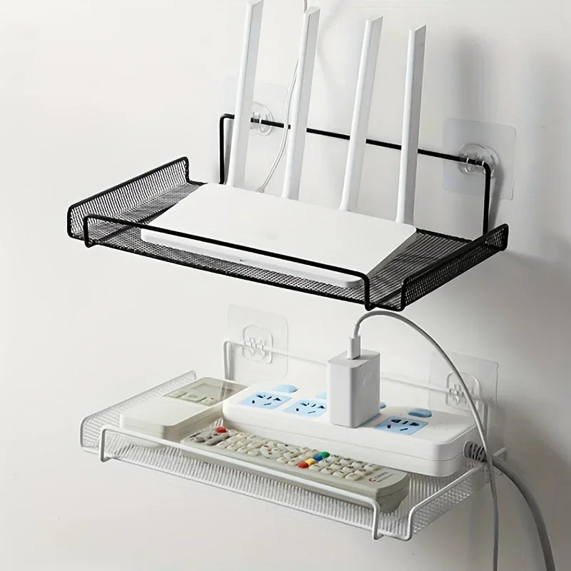 Wall-Mounted Router Shelf – No-Drill Stainless Steel Organizer for WiFi Router, TV Box & Cable Management