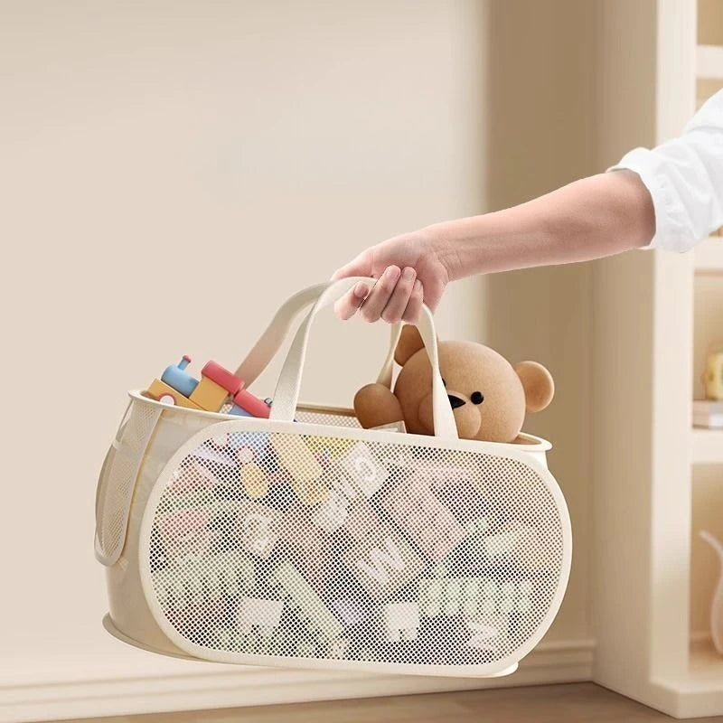 Large Capacity Toy Storage Basket – Portable Canvas Organizer Bin for Plush Toys, Laundry & Household Storage