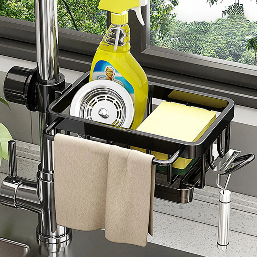 Organizador de grifo para fregadero de cocina, organizador desmontable para fregadero, estante de drenaje para grifo con gancho, funciona con tuberías de agua redondas