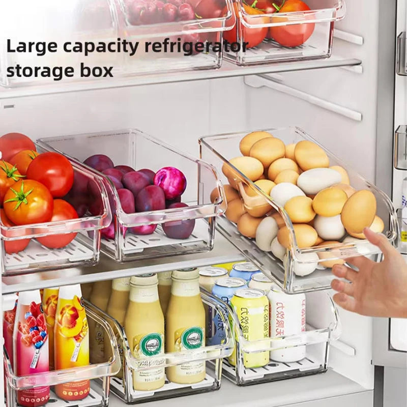 Clear Refrigerator Organizer Bins for Eggs, Fruits, Vegetables & Snacks