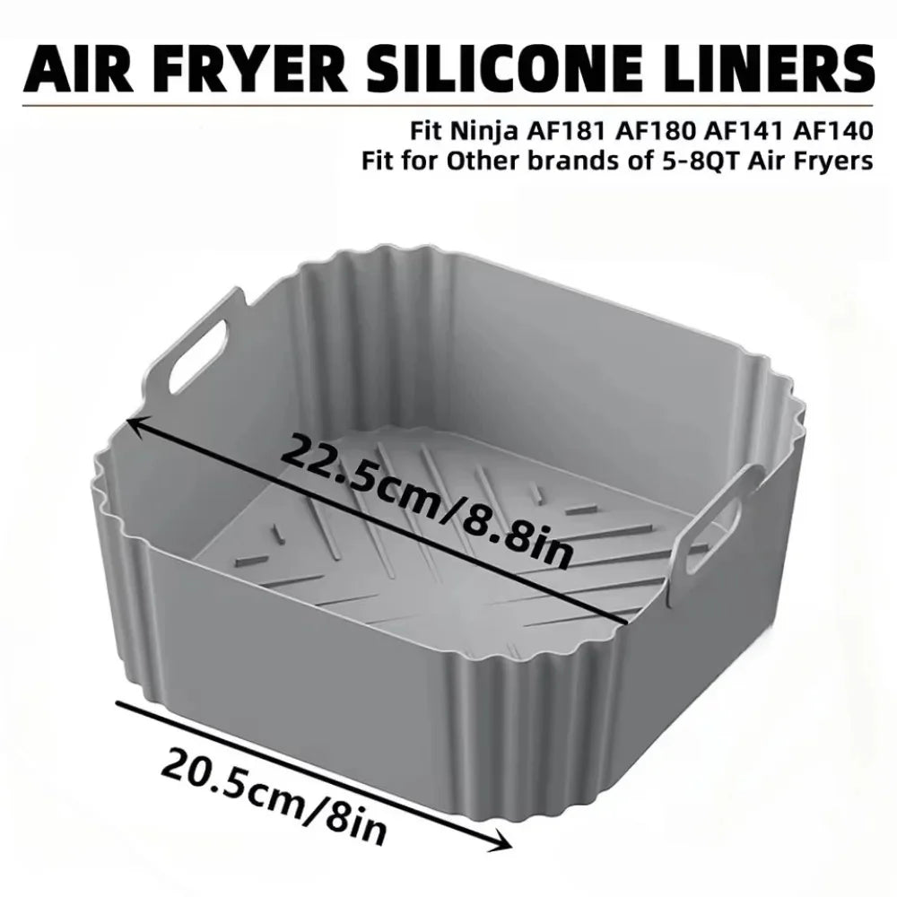 Revestimientos de silicona de 22.5cm para freidoras de aire, cestas antiadherentes reutilizables para Ninja AF181 AF180 AF141 AF140 y otros accesorios para freidoras de aire de 5-8QT