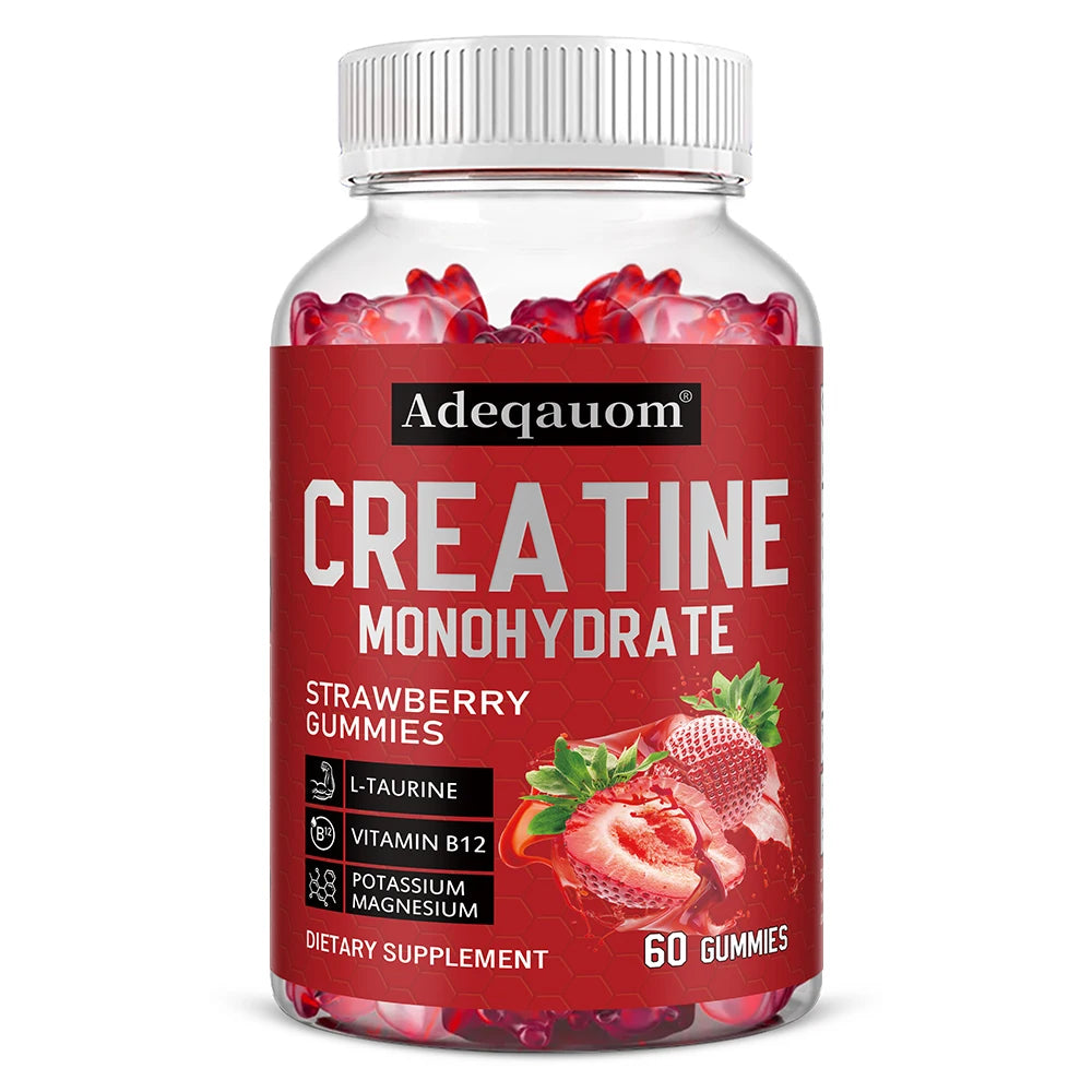 Creatine Monohydrate Gummies – Muscle Strength, Performance & Recovery Support, Strawberry Flavor