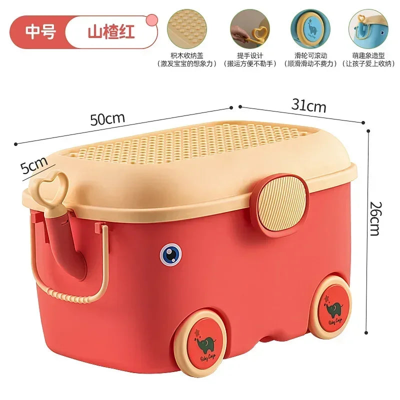 Kids Toy Storage Box with Wheels – Large Dustproof Organizer Bin for Toys, Clothes, Books & Building Blocks