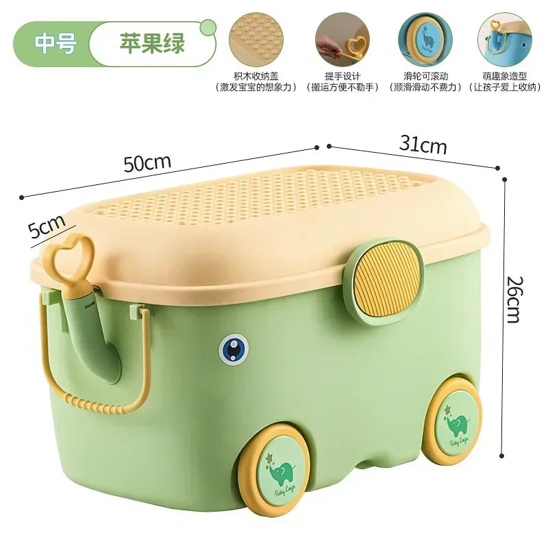 Kids Toy Storage Box with Wheels – Large Dustproof Organizer Bin for Toys, Clothes, Books & Building Blocks