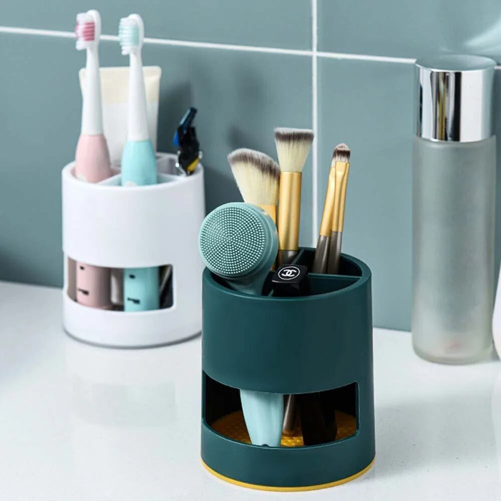 Multi-Purpose Toothbrush Holder with Drain Tray & Storage Organizer