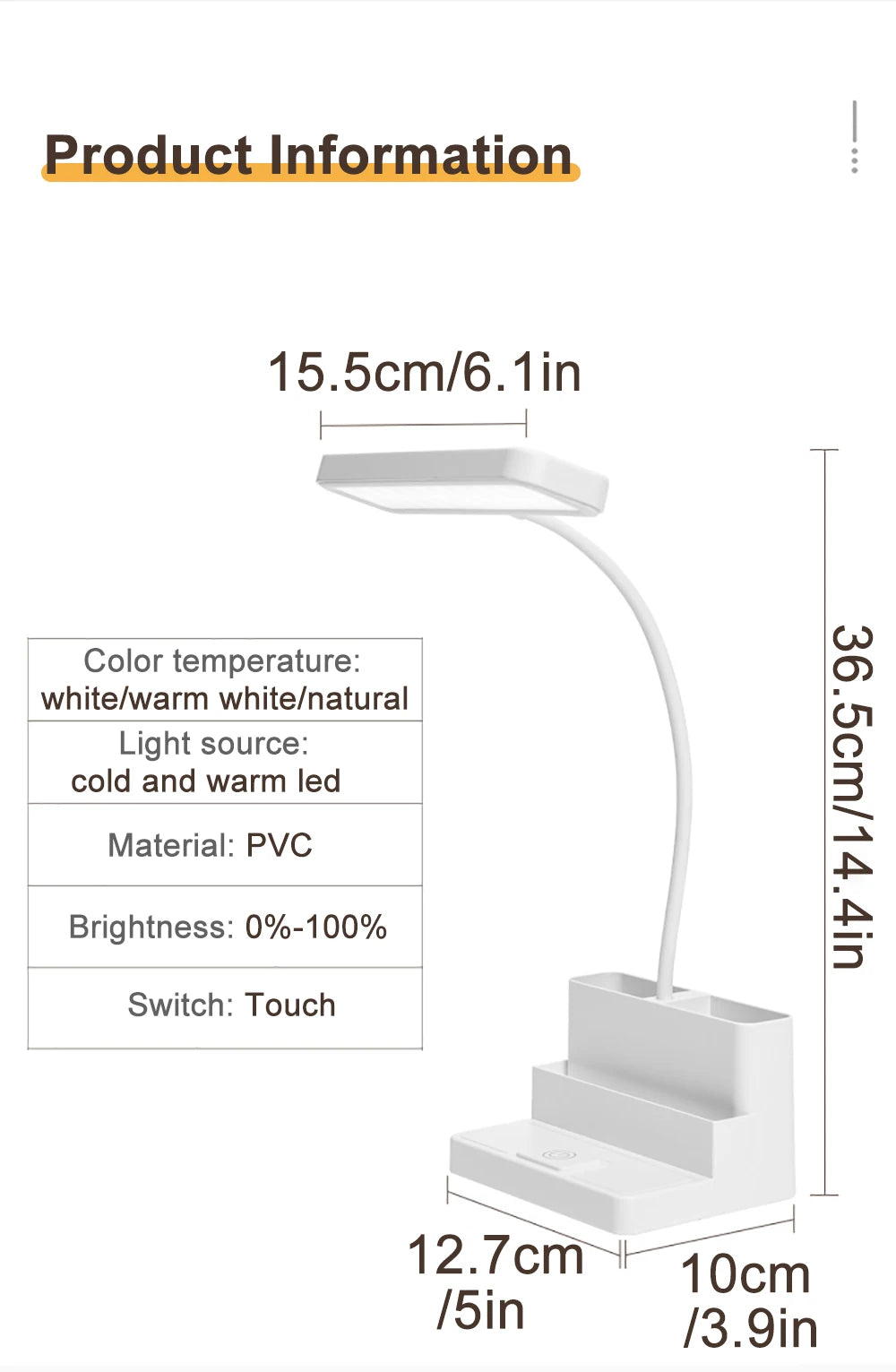 Rechargeable LED Desk Lamp with Pen Holder, Phone Stand & USB Charging