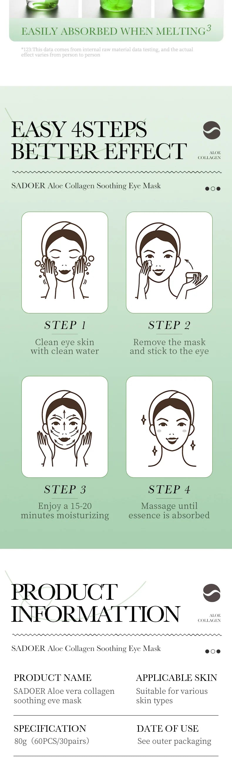 Aloe Vera Collagen Eye Patches – 60 Pcs Firming & Anti-Dark Circles