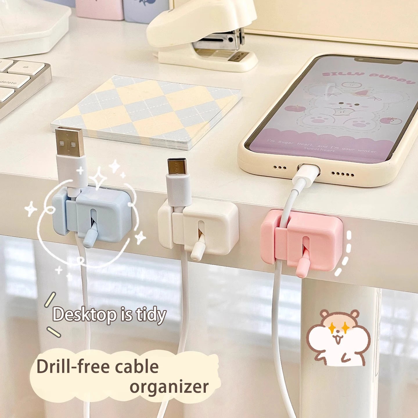 Desk Cable Management Clip – No-Drill Cord Organizer for Charging & Data Cables