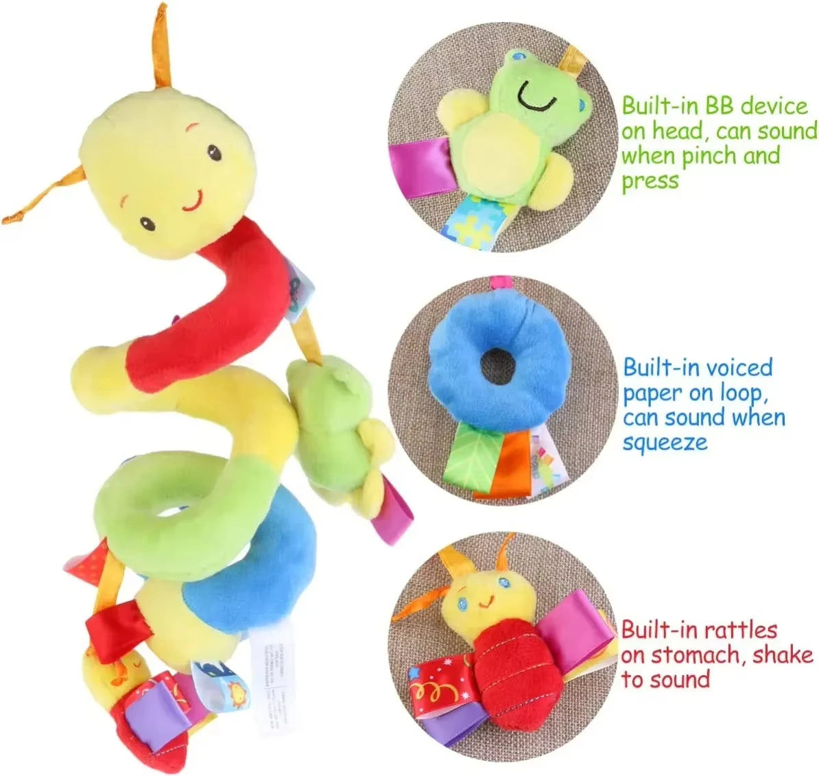 Baby Crib Hanging Spiral Toy – Soft Animal Rattle Mobile for Stroller, Car Seat, Newborn Sensory Development & Nursery