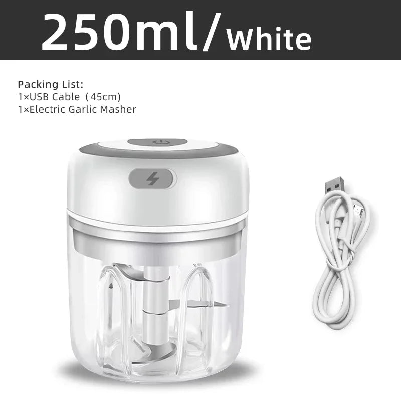 Picador de Alimentos Eléctrico Mini Picador de Ajo Machacador USB Portátil Picadora de Carne para Gadgets de Cocina