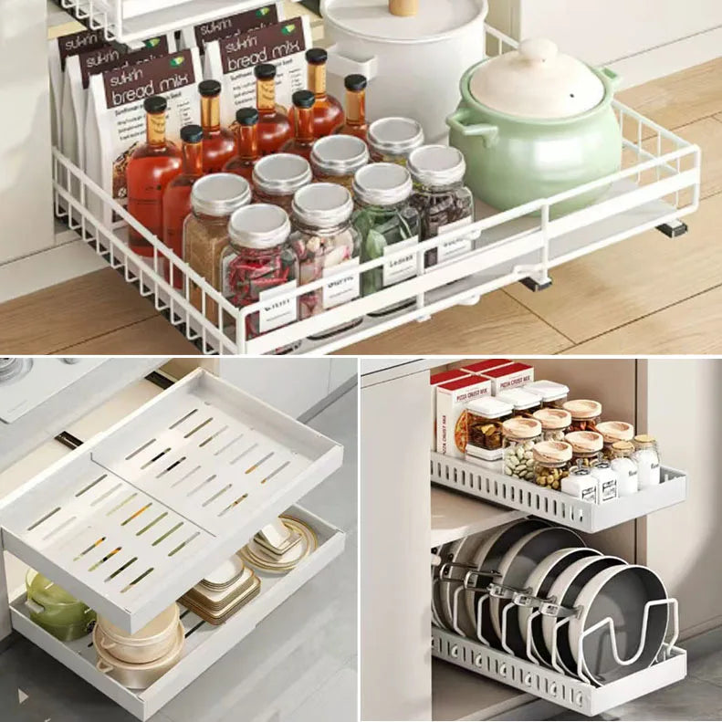 Organizador de ollas y sartenes bajo el gabinete, soporte deslizante para tapas de ollas, estante de almacenamiento de platos y sartenes deslizante y ajustable para cocina